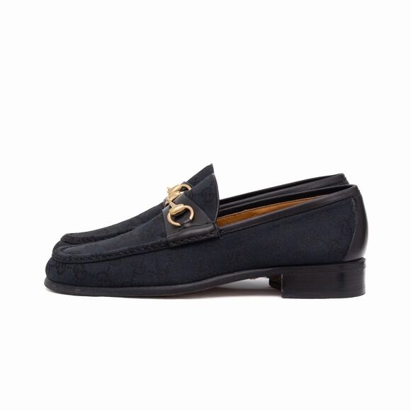 VTG GUCCI Tom Ford Era Black Canvas Monogram Horsebit Loafers EU 41 US 8 D main image 10